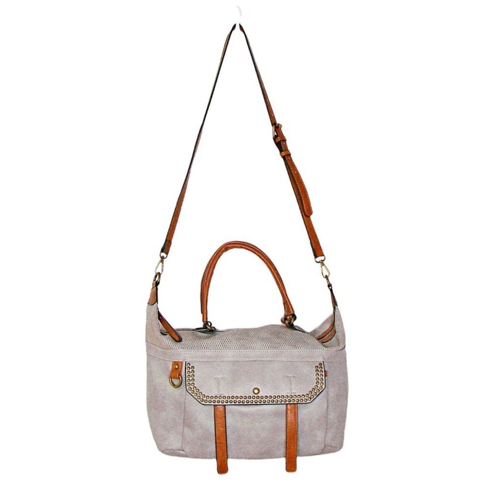 Large Antik Kraft Shoulder Handbag Satchel Bag Vegan Leather Taupe and Brown